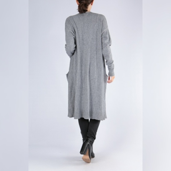 New Italy Long Cardigan Cashmere Sweater Gray Blue - Picture 3 of 7